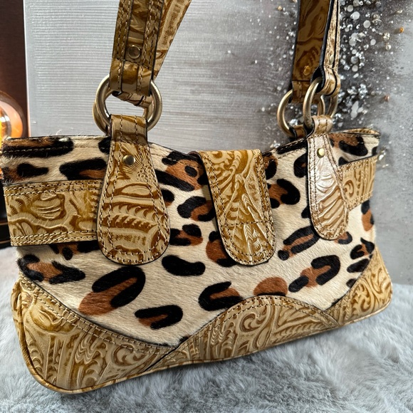 Hype Animal Print Brass Metal Leather Shoulder Bag Gold Tone, - Picture 2 of 11